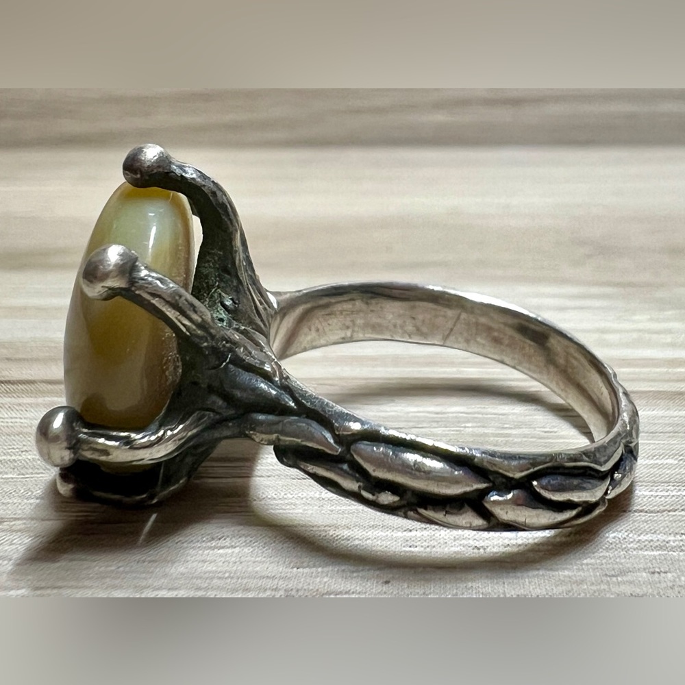 Vintage Handmade Free Form Brutalist High Set Agate Statement Ring, Size 7.5 - Picture 3 of 10